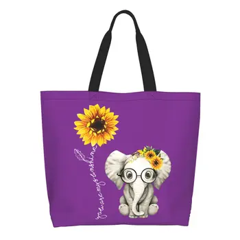 Милые холщовые сумки для покупок в виде подсолнуха, слона, друга, милые сумки для покупок, многоразовые сумки для покупок с большой вместимостью, сумки для покупок с животными и цветами
