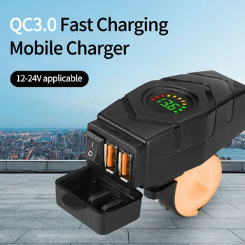 QC3.0 Двойное USB Зарядное Устройство для мотоцикла, Водонепроницаемое Быстрое Зарядное устройство, устанавливаемое на автомобиль, Переключатель 12 В-24 В Адаптер Питания, Аксессуары для Мото