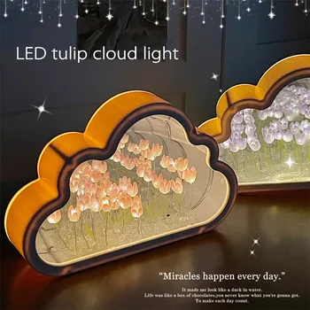 Поделки облака Тюльпан LED ночник девушки спальня украшения креативные фото рамка зеркала настольные лампы ночники ручной работы, подарки на день рождения