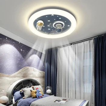 Современный потолочный вентилятор Светодиодная лампа розового цвета для управления детской комнатой Украшение дома для комнаты мальчика и девочки Лампа Астронавта
