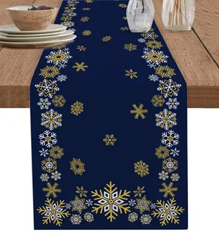 Рождественская Зимняя Снежно-Голубая Золотая Настольная дорожка Свадебная Скатерть для обеденного стола Салфетка для столовых приборов Декор домашней кухни