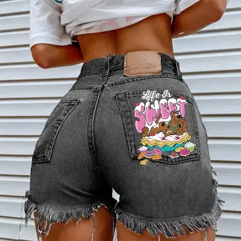 Женские джинсовые шорты 2023, летние Новые шорты больших размеров в стиле панк с романтическим принтом в европейском и американском стиле Сью