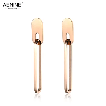 Длинные серьги из нержавеющей стали AENINE, женские украшения из розового золота геометрической формы, модный подарок в стиле панк-хип-хоп AE18097