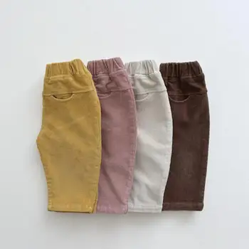 Осень-зима, вельветовые широкие брюки в стиле ретро для мальчиков и девочек, детские Свободные повседневные брюки с карманами, хлопковые модные брюки для малышей