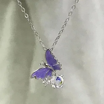 Винтажное Корейское ожерелье с фиолетовой бабочкой Y2K для женщин и девочек, Модные Ожерелья-цепочки, Аксессуары, Эстетические украшения