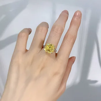 2023 Новое кольцо в виде Пагоды из серебра 925 пробы 12 *12 с желтым бриллиантом Asche, Модное простое кольцо