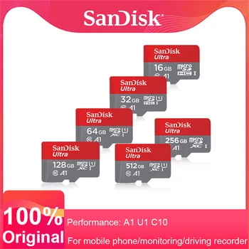 100% Оригинальная Карта Sandisk Ultra Micro SD 32 ГБ 64 ГБ 128 ГБ 256 ГБ 512 ГБ 1 ТБ Высокоскоростная Карта Флэш-Памяти A1 C10 TF Для Телефона ПК