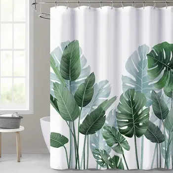 Тропические зеленые листья растения на белом фоне Душевые занавески без запаха для ванной комнаты, декор для душевых кабин и ванн с крючками