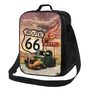 Получите удовольствие от ланч-бокса Route 66 с возможностью повторного использования для многофункциональных автомобильных дорог США Дорожный знак Термоохладитель Сумка для ланча с пищевой изоляцией