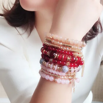 Набор браслетов из богемных бусин, женская мода в стиле Бохо, Винтажный Многослойный браслет с кисточками из бисера, ювелирные изделия, Модный набор браслетов