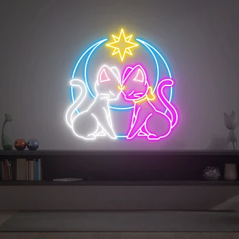Изготовленная на заказ аниме Неоновая вывеска Animal Moon Cat СВЕТОДИОДНЫЕ неоновые вывески Декор стен спальни игровой комнаты Мультяшный неоновый свет Персонализированный подарок на день рождения