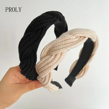 PROLY, новые модные аксессуары для волос для женщин, вязаный плетеный тюрбан, повседневные однотонные головные уборы для девочек, зимняя повязка на голову