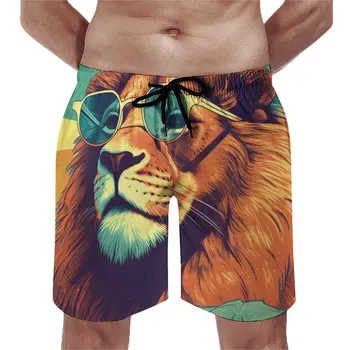 Пляжные шорты Lion Солнцезащитные очки Sunny Beach, пляжные шорты Hawaii, спортивная одежда с мужским рисунком, быстросохнущие пляжные плавки, идея подарка