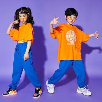 Kpop Детская Одежда в стиле хип-хоп, Джазовая Тренировочная Одежда Для Девочек, Топы Для мальчиков, Спортивные Брюки, Свободная Одежда Для Уличных Танцев, Современная Рейв-одежда BL9887