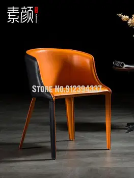 Седло из кожи, скандинавский дизайнерский стул, домашний светильник, роскошное кресло со спинкой, сетчатый красный ресторан, гостиничный модельный зал, обеденный стол и