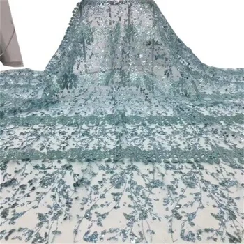 Африканская кружевная ткань, расшитая Синими блестками, Нигерийская кружевная ткань, высококачественная кружевная ткань из французского тюля для свадьбы 5 лет