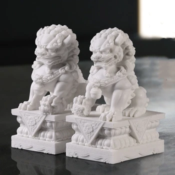Статуэтки собак Foo Пара мраморных статуй львов-хранителей фэн-шуй 10 см/3,9 дюйма