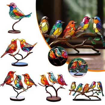 Настольные скульптуры птиц, художественные поделки, разноцветные птицы, окрашенные акриловые фигурки птиц, животные, арт-декор для домашнего офиса, кабинета