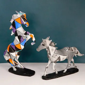 Креативные геометрические фигурки лошадей из смолы, Красочные изделия ручной работы из смолы, Удачный Орнамент в стиле Фэн-шуй для домашнего офиса, Декор рабочего стола