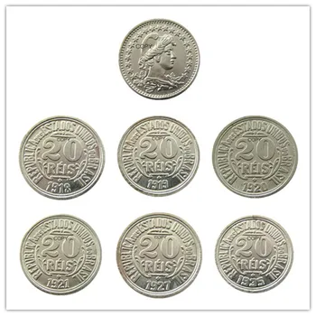 Бразилия Набор (1918-1935) 6 штук никелированных копировальных монет номиналом 20 риз