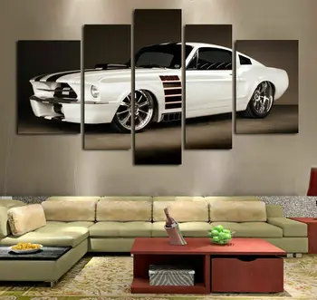 1969 Ford Mustang Классический Автомобиль Холст Картина Печать Настенное Искусство Домашний Декор 5 Панелей HD Печать Фотографий Без Рамок 5 Шт. Декор Комнаты