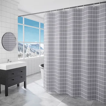 Клетчатая занавеска для ванной комнаты разных размеров Home Hotel Серо-белые утолщенные водонепроницаемые занавески для душа