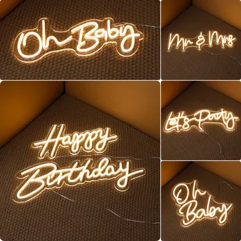 Светодиодная неоновая вывеска Happy Birthday для украшения вечеринки по случаю Дня рождения с питанием от Usb, подарок для детей, домашний декор стен, теплый белый световой знак