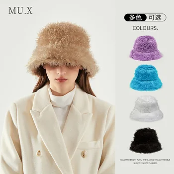 Корейская версия Новой Милой плюшевой широкополой шляпы, женская зимняя плюшевая теплая однотонная Темпераментная утолщенная Панама-боб