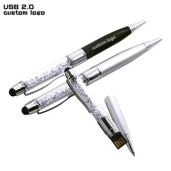 Хрустальная Шариковая Ручка USB Флэш-накопитель 2.0 Флешка 128 мб Флеш-накопитель 4 гб 8 гб 16 гб 32 гб U Stick Студенческие Подарки (более 10 шт. Бесплатного логотипа)