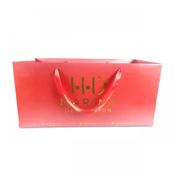 индивидуальный дизайн, Роскошный логотип, красная бумажная сумка для покупок с ручкой
