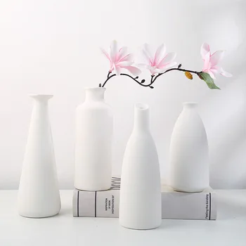 Ins в европейском стиле Простая белая керамическая маленькая ваза, глазурованная Водонепроницаемая настольная керамическая баночка для духов вазы