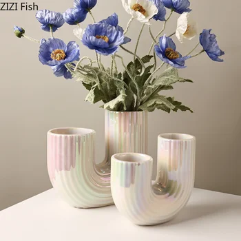Керамическая ваза с гальваническим покрытием, настольная геометрическая художественная ваза, Вазы для сухих цветов, держатель для цветов, орнамент, Декоративные вазы