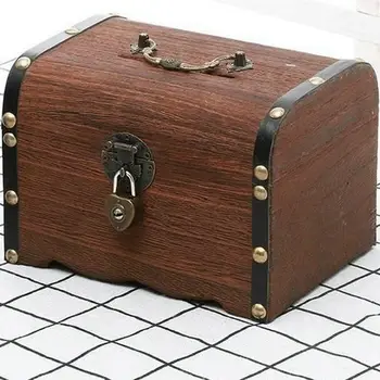 Винтажный ящик для хранения сокровищ, Деревянный Сундук для сокровищ, Декоративный деревянный сундук для хранения с замком
