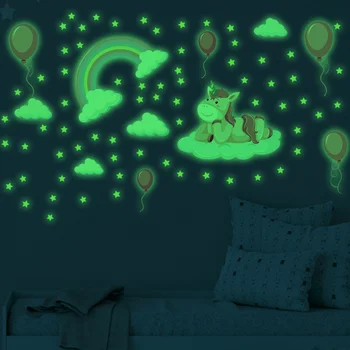 Светящиеся симпатичные наклейки XINGX с радужным единорогом Afg3595 для детской комнаты с домашними животными, декоративные наклейки на стену