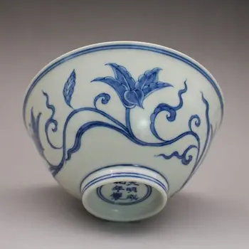Фарфоровая чаша для чая Ming Chenghua из синего и белого фарфора Hemerocallis 5,8 дюйма