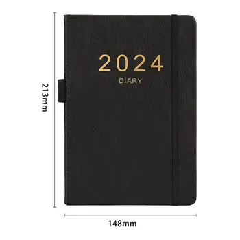 Блокнот в кожаной обложке из плотной бумаги, блокнот-планировщик на 2024 год, блокнот-гладкая писчая бумага, годовой календарь-планировщик в мягкой обложке.