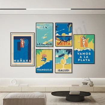 Вамос-де-ла-Плайя, Пальма-Пасео, винтажная Майорка, винтажный плакат serenity, туристический плакат, пляж,