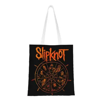 Сумки для покупок с логотипом в стиле хэви-метал, с забавным принтом, холщовые сумки для покупок, сумки через плечо, портативная сумка большой емкости.