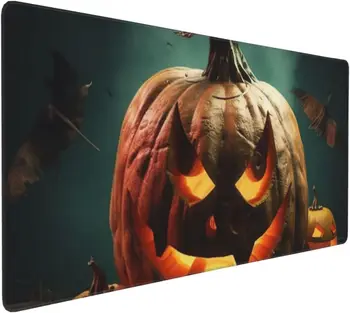 Увеличенный большой игровой коврик для мыши с принтом тыквы на Хэллоуин, водонепроницаемый коврик для мыши с прошитыми краями, нескользящая резиновая подставка для стола