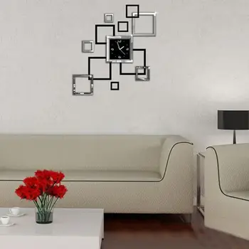 3D стереочасы, квадратная зеркальная наклейка на стену, съемная наклейка для домашнего декора