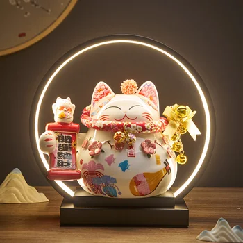 Кавайный декор комнаты, статуэтка-копилка Lucky Cat, керамические статуэтки и изваяния, роскошное украшение гостиной в китайском стиле, Фэн-шуй