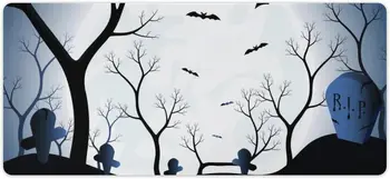 Игровой Коврик Для мыши Halloween Forest Graveyard с Прошитыми Краями, Большой Коврик для Мыши с Нескользящей Резиной для Портативных ПК 36 X 16 Дюймов