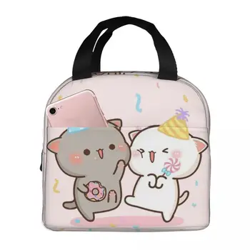 Термоизолированные сумки для ланча Peach и Goma Mochi Cat, многоразовые сумки для еды, сумка-холодильник, ланч-бокс для преподавателя колледжа