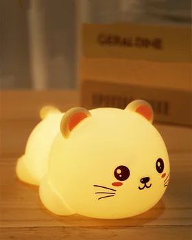 Ночник для милого лежащего кота - лампа для котенка для детей с дистанционным управлением, перезаряжаемая силиконовая лампа для детской, прикроватная лампа 7 цветов