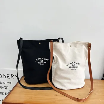 Повседневные сумки через плечо, холщовая женская сумка-мешок с надписью, модные сумки-шопперы в стиле харадзюку на молнии, недорогие сумки-шопперы