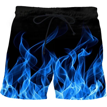 Мужские пляжные шорты с 3D-принтом, быстросохнущие шорты для фитнеса blue flame, шорты с забавной уличной 3D-печатью, мода 2023
