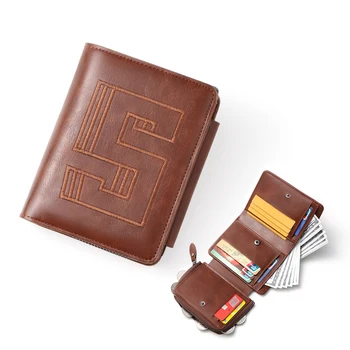 Модный кошелек для кредитных карт с удостоверением личности, кожаный короткий кошелек для мужчин, двойной кошелек RFID, подарок для отца