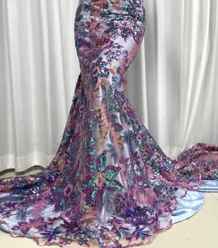 2023 Роскошный французский тюль сетка кружево розовый 3D бисер с блестками Африканская нигерийская вышивка кружевная ткань сшитое свадебное платье
