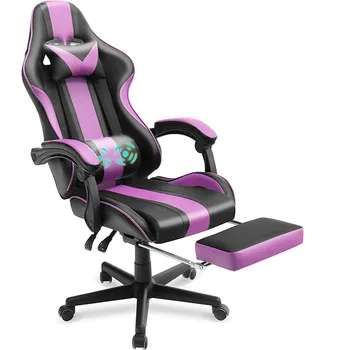 Современное откидывающееся Компьютерное Гоночное Эргономичное Фиолетовое Массажное Игровое кресло с поясничной подушкой