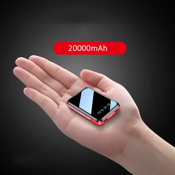 Мини-банк питания емкостью 20000 мАч с зеркальным экраном и светодиодным цифровым дисплеем, внешний аккумулятор, портативный банк питания для кемпинга
